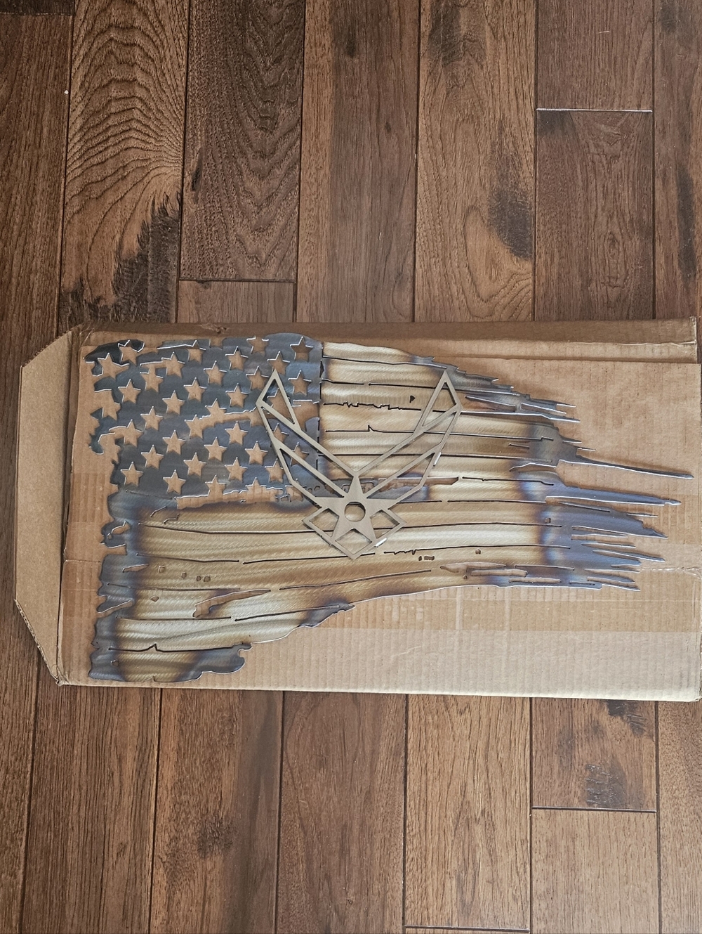 Distressed American Flag Metal Wall Art with Air Force Emblem
